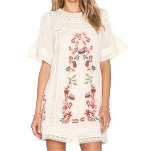 cream tiered mini dress Cream Strapless Floral Print Sequined Tiered Mini Dress